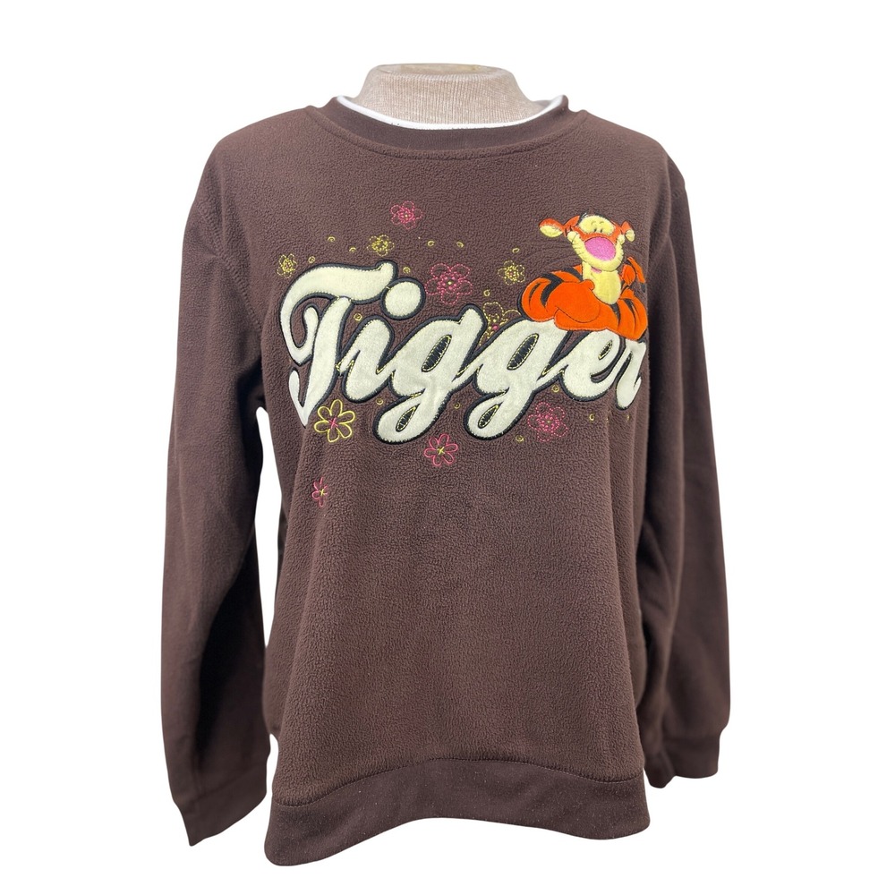 Disney Tigger Fleece Sweatshirt Brown Floral Embroidered Women's Medium